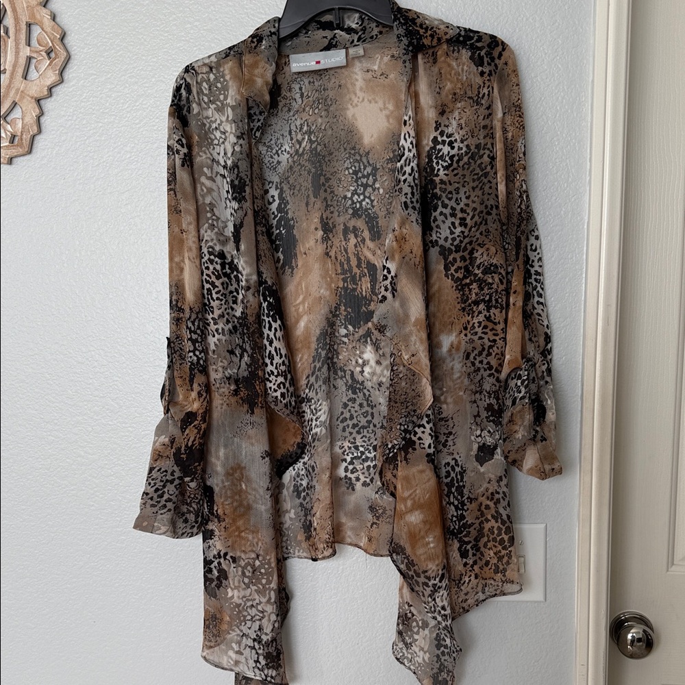 Women’s Lightweight Animal Print Duster Cardigan - Brown & Black